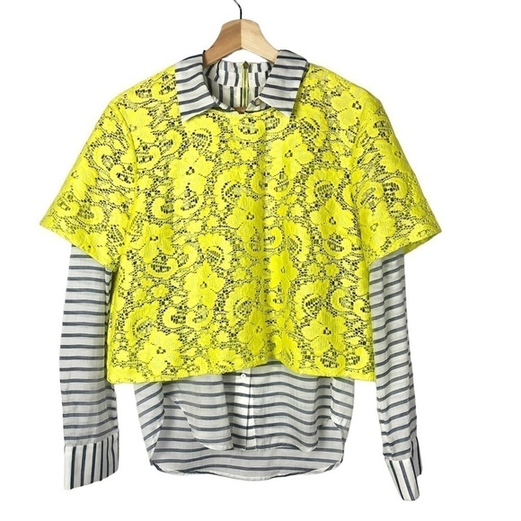 Elizabeth and James Neon Yellow Layered Long Sleeve Blouse M - Picture 1 of 3